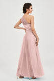 One Shoulder Tulle Ruched Bridesmaid Dress A Line Formal Evening Prom Dresses Gowns