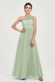 One Shoulder Tulle Ruched Bridesmaid Dress A Line Formal Evening Prom Dresses Gowns