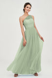 One Shoulder Tulle Ruched Bridesmaid Dress A Line Formal Evening Prom Dresses Gowns