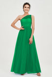 One Shoulder Tulle Ruched Bridesmaid Dress A Line Formal Evening Prom Dresses Gowns