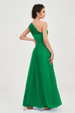 One Shoulder Tulle Ruched Bridesmaid Dress A Line Formal Evening Prom Dresses Gowns