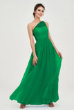 One Shoulder Tulle Ruched Bridesmaid Dress A Line Formal Evening Prom Dresses Gowns