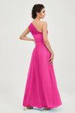 One Shoulder Tulle Ruched Bridesmaid Dress A Line Formal Evening Prom Dresses Gowns