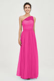 One Shoulder Tulle Ruched Bridesmaid Dress A Line Formal Evening Prom Dresses Gowns