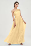 One Shoulder Tulle Ruched Bridesmaid Dress A Line Formal Evening Prom Dresses Gowns