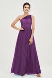 One Shoulder Tulle Ruched Bridesmaid Dress A Line Formal Evening Prom Dresses Gowns