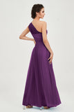 One Shoulder Tulle Ruched Bridesmaid Dress A Line Formal Evening Prom Dresses Gowns