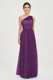 One Shoulder Tulle Ruched Bridesmaid Dress A Line Formal Evening Prom Dresses Gowns