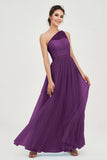 One Shoulder Tulle Ruched Bridesmaid Dress A Line Formal Evening Prom Dresses Gowns