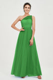 One Shoulder Tulle Ruched Bridesmaid Dress A Line Formal Evening Prom Dresses Gowns