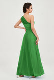 One Shoulder Tulle Ruched Bridesmaid Dress A Line Formal Evening Prom Dresses Gowns