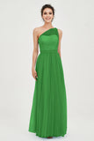One Shoulder Tulle Ruched Bridesmaid Dress A Line Formal Evening Prom Dresses Gowns