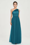 One Shoulder Tulle Ruched Bridesmaid Dress A Line Formal Evening Prom Dresses Gowns