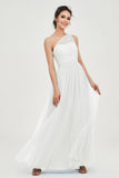 One Shoulder Tulle Ruched Bridesmaid Dress A Line Formal Evening Prom Dresses Gowns