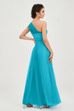 One Shoulder Tulle Ruched Bridesmaid Dress A Line Formal Evening Prom Dresses Gowns