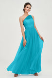 One Shoulder Tulle Ruched Bridesmaid Dress A Line Formal Evening Prom Dresses Gowns
