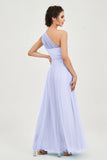 One Shoulder Tulle Ruched Bridesmaid Dress A Line Formal Evening Prom Dresses Gowns