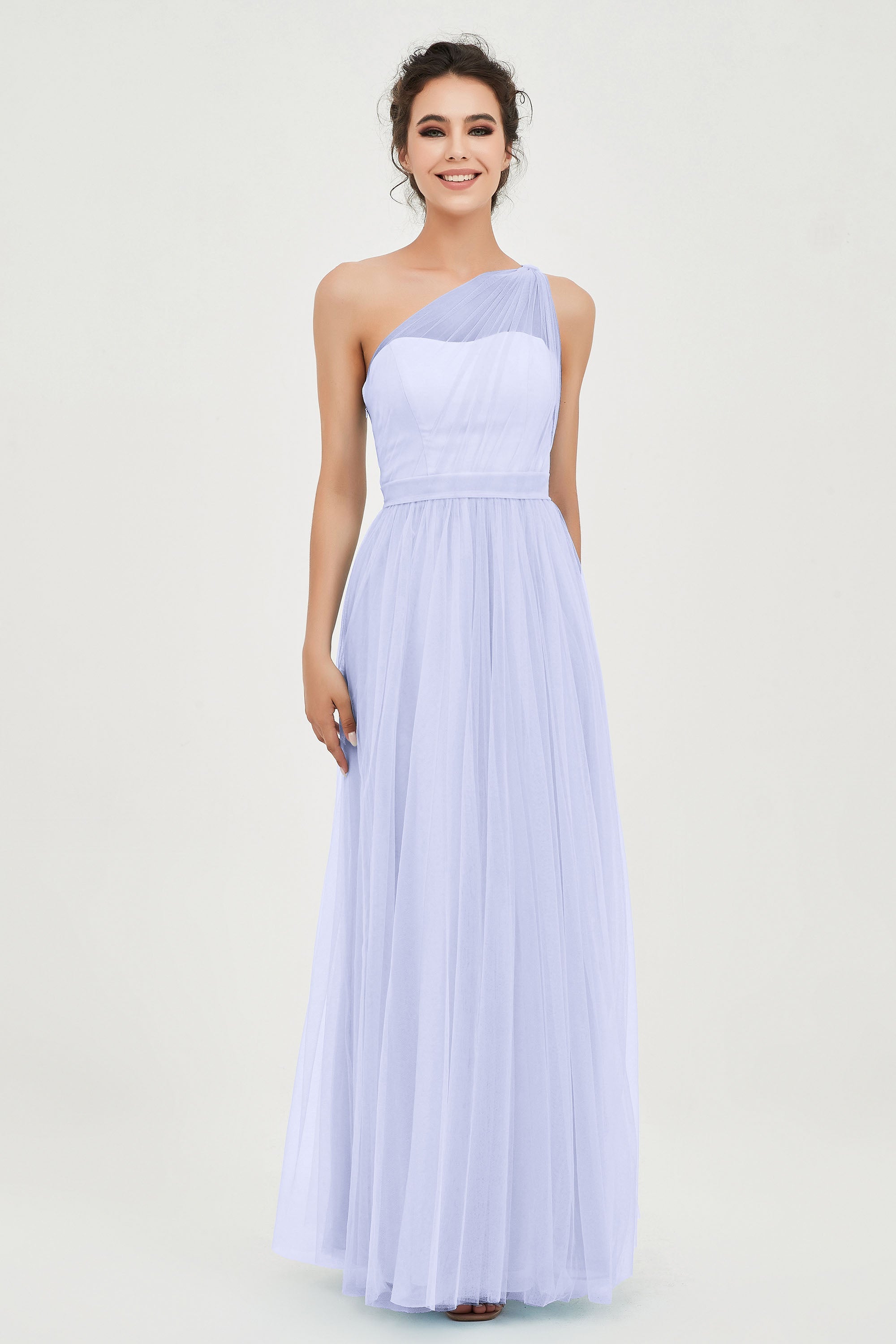 One Shoulder Tulle Ruched Bridesmaid Dress A Line Formal Evening Prom Dresses Gowns