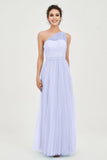 One Shoulder Tulle Ruched Bridesmaid Dress A Line Formal Evening Prom Dresses Gowns