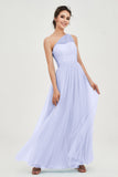 One Shoulder Tulle Ruched Bridesmaid Dress A Line Formal Evening Prom Dresses Gowns