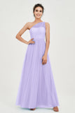 One Shoulder Tulle Ruched Bridesmaid Dress A Line Formal Evening Prom Dresses Gowns