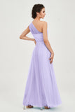 One Shoulder Tulle Ruched Bridesmaid Dress A Line Formal Evening Prom Dresses Gowns