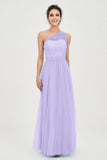 One Shoulder Tulle Ruched Bridesmaid Dress A Line Formal Evening Prom Dresses Gowns
