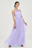 One Shoulder Tulle Ruched Bridesmaid Dress A Line Formal Evening Prom Dresses Gowns