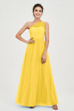 One Shoulder Tulle Ruched Bridesmaid Dress A Line Formal Evening Prom Dresses Gowns