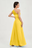 One Shoulder Tulle Ruched Bridesmaid Dress A Line Formal Evening Prom Dresses Gowns