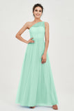One Shoulder Tulle Ruched Bridesmaid Dress A Line Formal Evening Prom Dresses Gowns