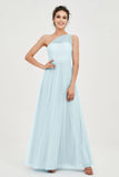 One Shoulder Tulle Ruched Bridesmaid Dress A Line Formal Evening Prom Dresses Gowns