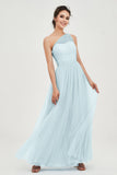One Shoulder Tulle Ruched Bridesmaid Dress A Line Formal Evening Prom Dresses Gowns
