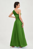 One Shoulder Tulle Ruched Bridesmaid Dress A Line Formal Evening Prom Dresses Gowns