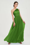 One Shoulder Tulle Ruched Bridesmaid Dress A Line Formal Evening Prom Dresses Gowns