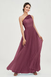 One Shoulder Tulle Ruched Bridesmaid Dress A Line Formal Evening Prom Dresses Gowns