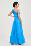One Shoulder Tulle Ruched Bridesmaid Dress A Line Formal Evening Prom Dresses Gowns