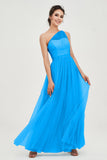One Shoulder Tulle Ruched Bridesmaid Dress A Line Formal Evening Prom Dresses Gowns