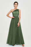One Shoulder Tulle Ruched Bridesmaid Dress A Line Formal Evening Prom Dresses Gowns