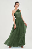 One Shoulder Tulle Ruched Bridesmaid Dress A Line Formal Evening Prom Dresses Gowns