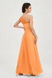 One Shoulder Tulle Ruched Bridesmaid Dress A Line Formal Evening Prom Dresses Gowns