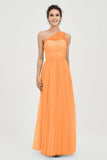 One Shoulder Tulle Ruched Bridesmaid Dress A Line Formal Evening Prom Dresses Gowns