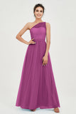 One Shoulder Tulle Ruched Bridesmaid Dress A Line Formal Evening Prom Dresses Gowns