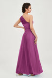 One Shoulder Tulle Ruched Bridesmaid Dress A Line Formal Evening Prom Dresses Gowns