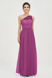 One Shoulder Tulle Ruched Bridesmaid Dress A Line Formal Evening Prom Dresses Gowns