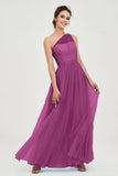 One Shoulder Tulle Ruched Bridesmaid Dress A Line Formal Evening Prom Dresses Gowns