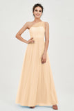 One Shoulder Tulle Ruched Bridesmaid Dress A Line Formal Evening Prom Dresses Gowns
