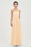 One Shoulder Tulle Ruched Bridesmaid Dress A Line Formal Evening Prom Dresses Gowns