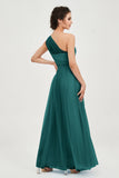One Shoulder Tulle Ruched Bridesmaid Dress A Line Formal Evening Prom Dresses Gowns