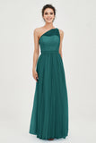 One Shoulder Tulle Ruched Bridesmaid Dress A Line Formal Evening Prom Dresses Gowns